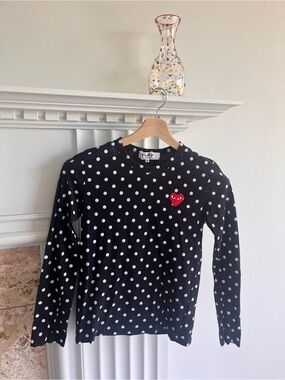 Black Polka Dot Long Sleeve Top with Red Heart Patch